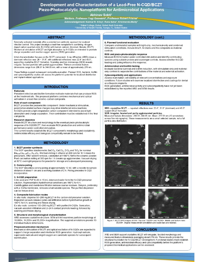 Research poster for the lead-free N-CQD/BCZT antimicrobial materials project